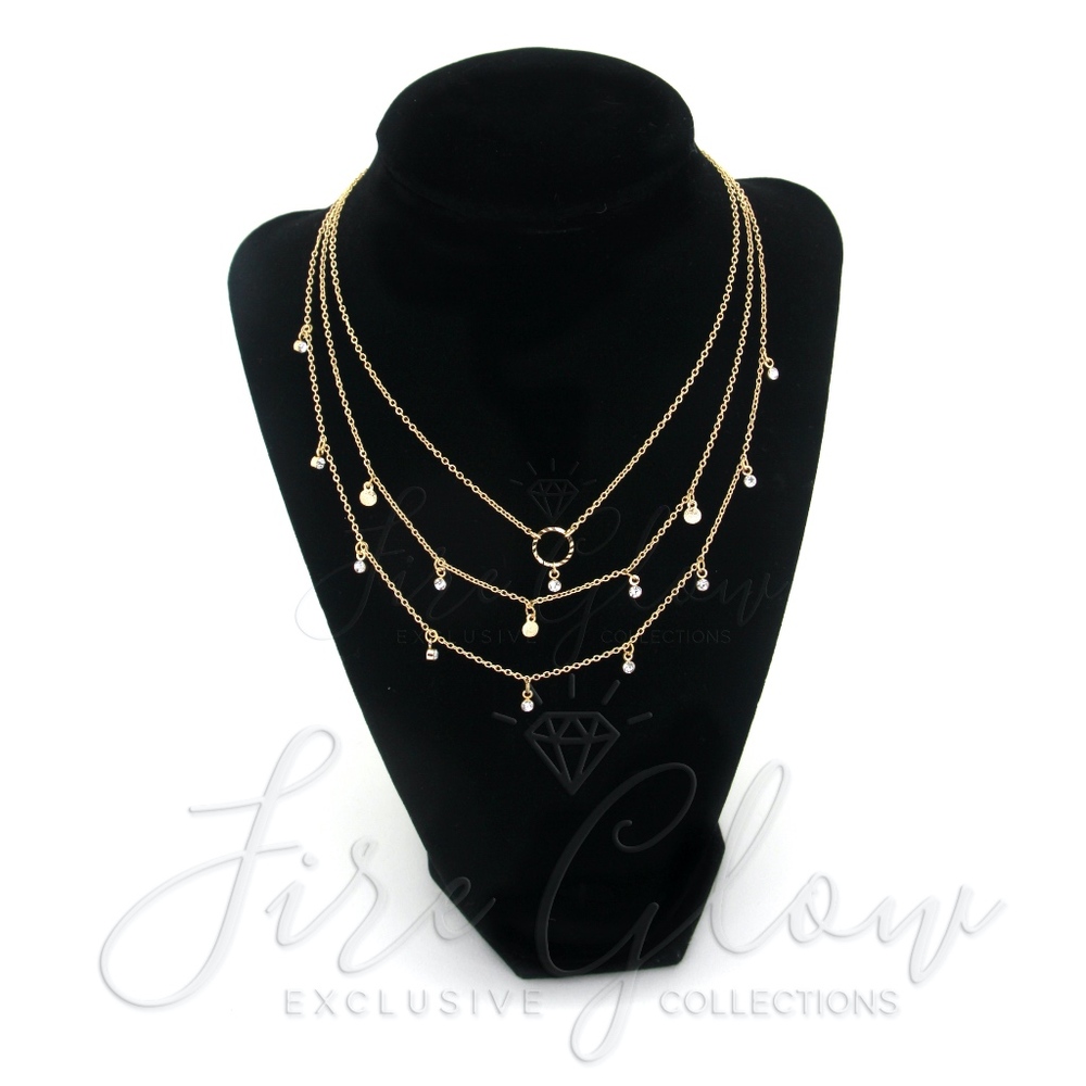 Layered Rhinestone Gold Tone Short Necklace - Picture 3 of 7